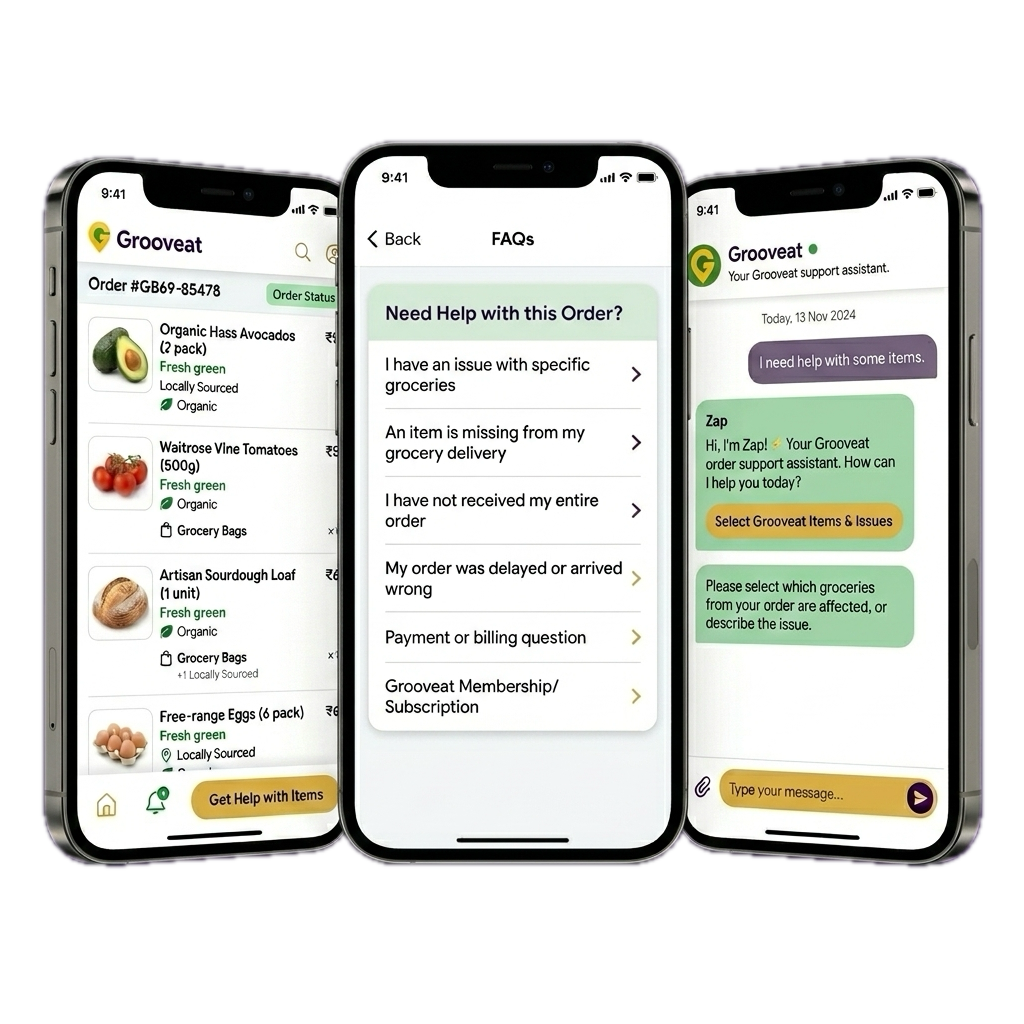 Grooveat Customer Support App Mockup